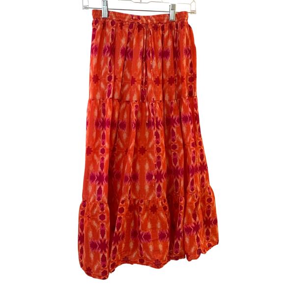 Jane Ashley Dresses & Skirts - Jane Ashley Boho Tiered Skirt Petite Small Orange Pink Tie Dye Festival Cotton
